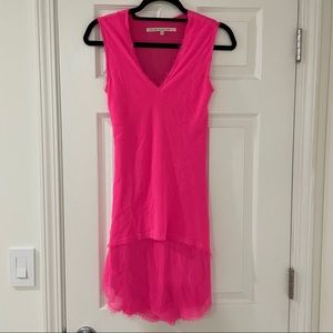Hot pink fringe layered v neck dress